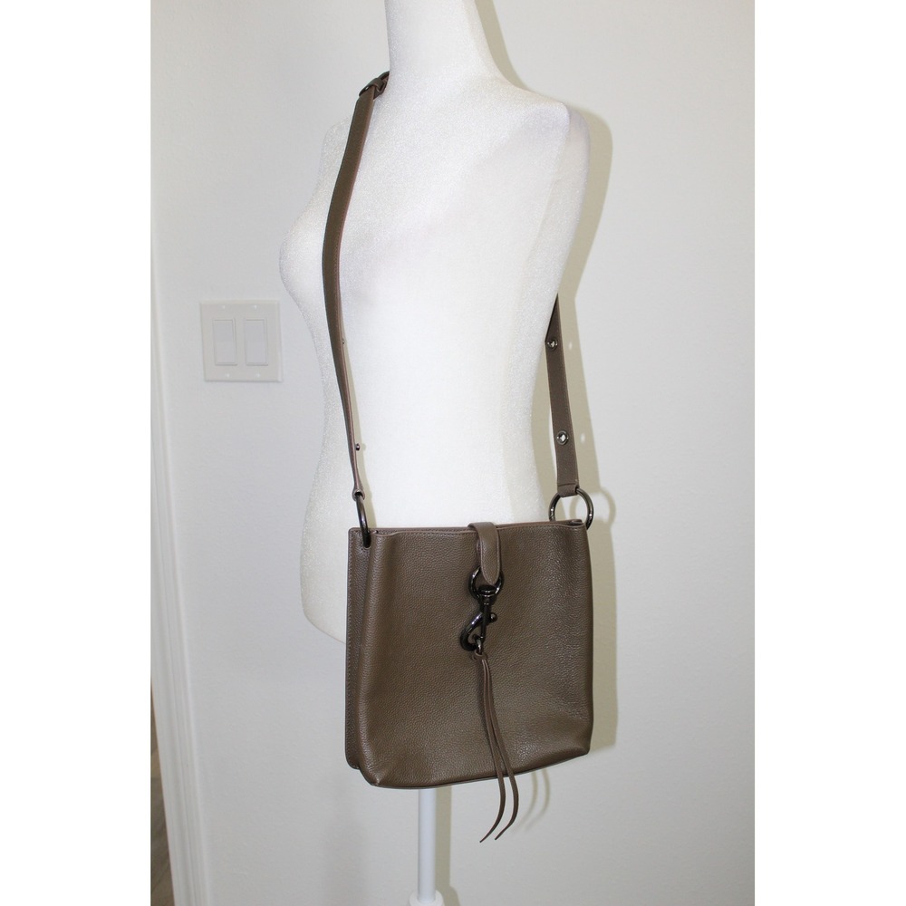Rebecca Minkoff Small Megan Feed Bag Olive Taupe Brown Pebbled Leather Crossbody